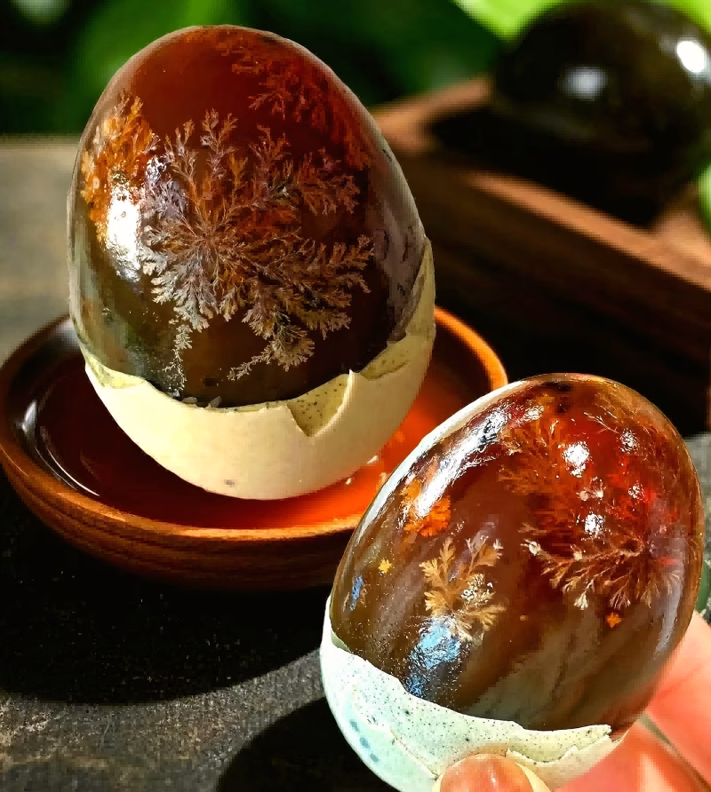 Why do preserved eggs have pine flower patterns